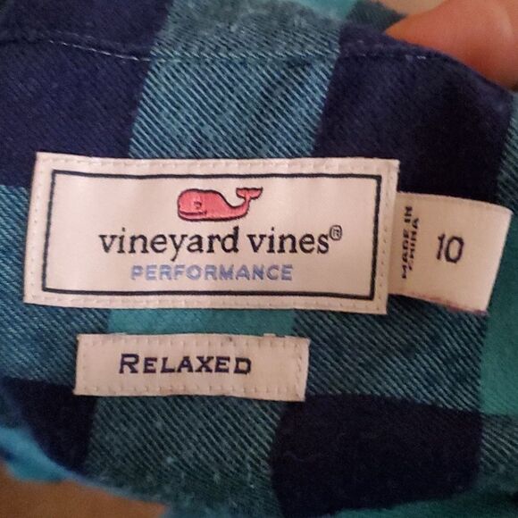 Vineyard Vines relaxed Buffalo button down flannel teal navy 10 - Picture 2 of 7